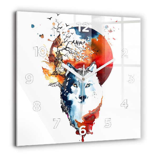 Wanduhr modern quadratisch Werwolf Vollmond und Luna