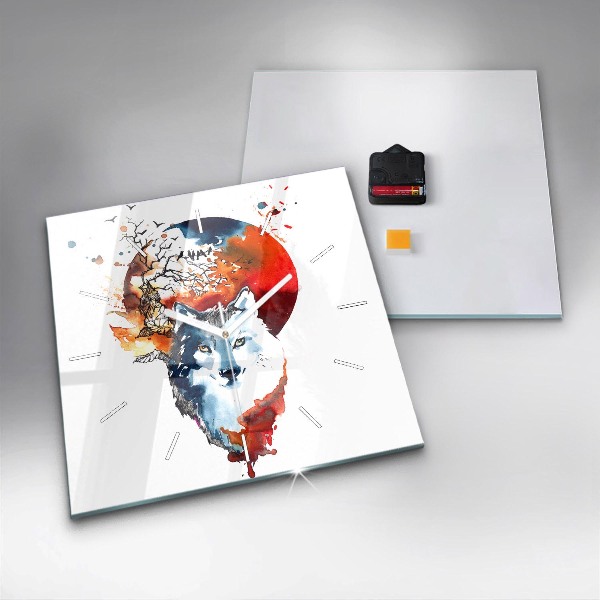 Wanduhr modern quadratisch Werwolf Vollmond und Luna