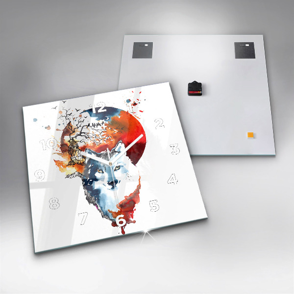 Wanduhr modern quadratisch Werwolf Vollmond und Luna