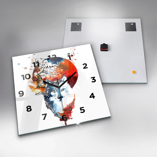 Wanduhr modern quadratisch Werwolf Vollmond und Luna