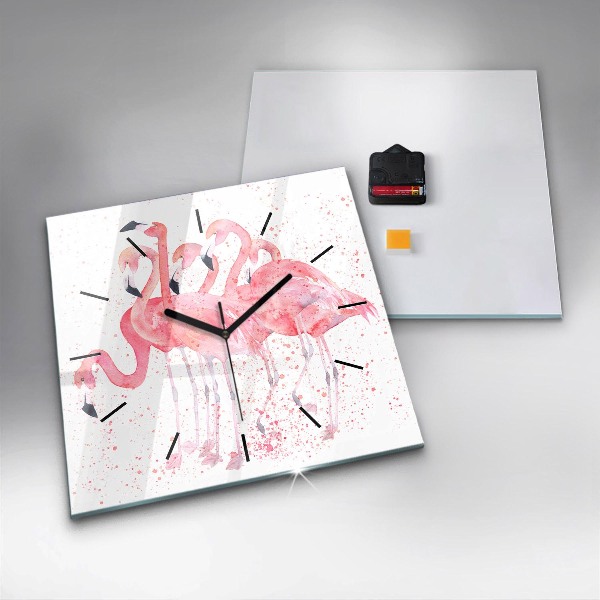 Wanduhr modern quadratisch Flamingo-Cluster