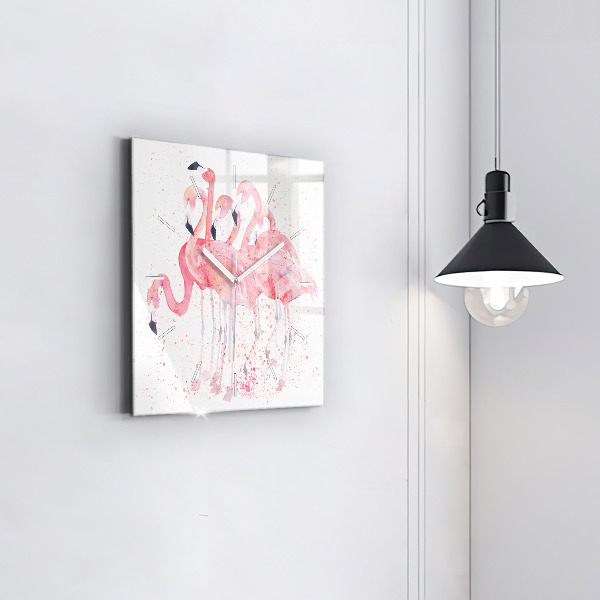 Wanduhr modern quadratisch Flamingo-Cluster