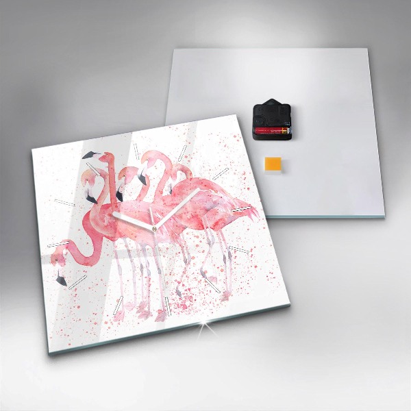 Wanduhr modern quadratisch Flamingo-Cluster