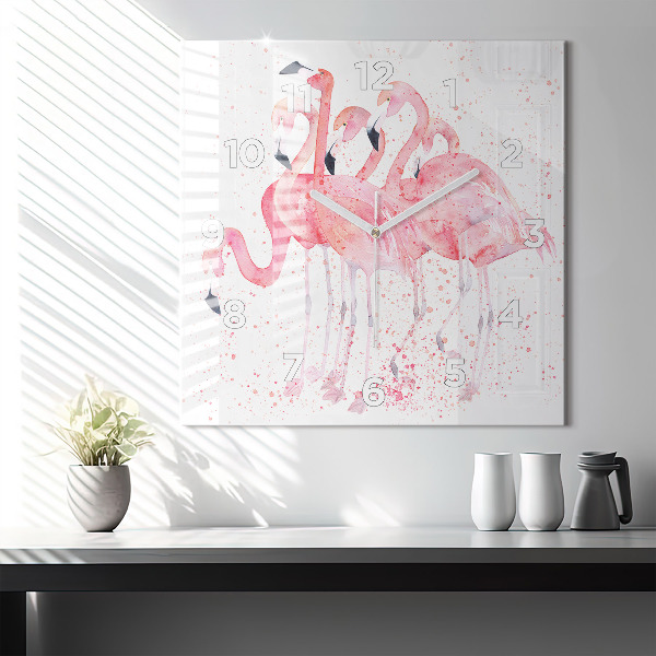 Wanduhr modern quadratisch Flamingo-Cluster