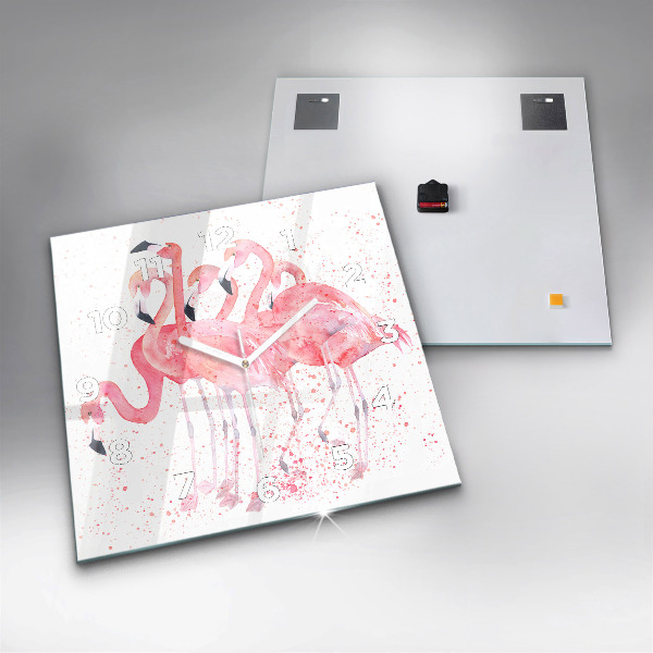 Wanduhr modern quadratisch Flamingo-Cluster
