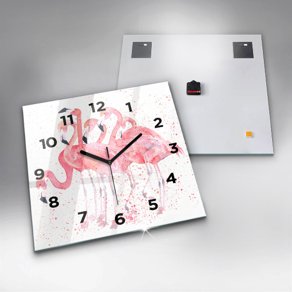 Wanduhr modern quadratisch Flamingo-Cluster