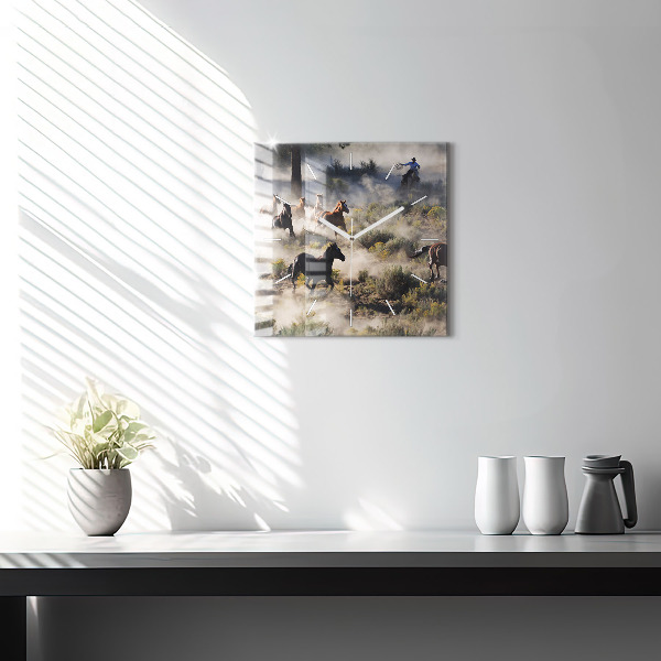 Wanduhr quadratisch Herde von rasenden Pferden