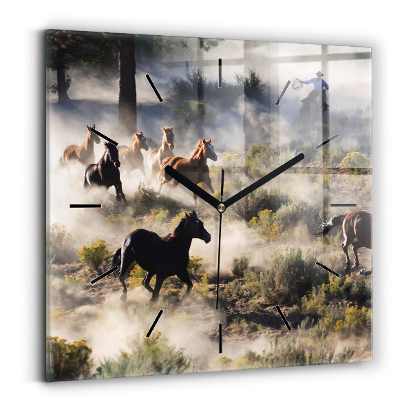 Wanduhr quadratisch Herde von rasenden Pferden