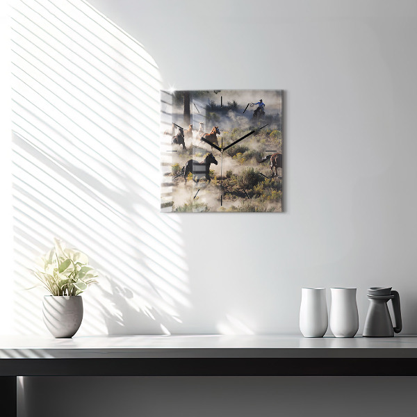 Wanduhr quadratisch Herde von rasenden Pferden
