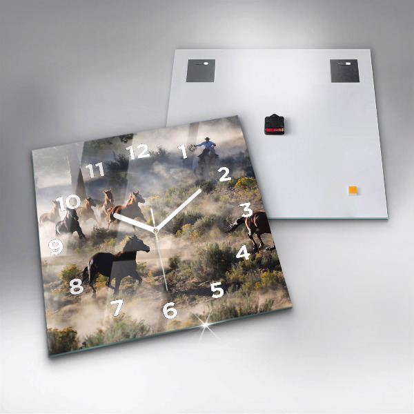 Wanduhr quadratisch Herde von rasenden Pferden