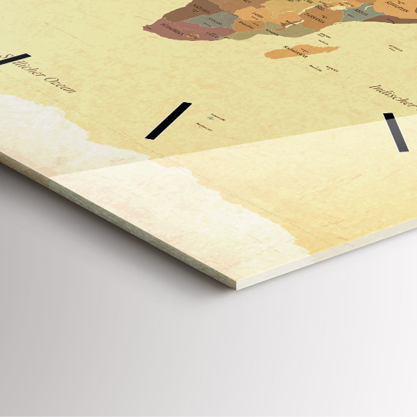 Wanduhr quadratisch mit motiv Weltkarte im Vintage-Stil