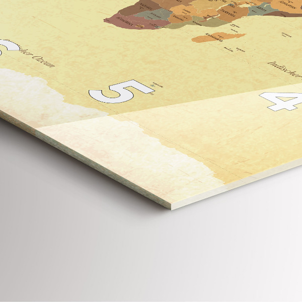 Wanduhr quadratisch mit motiv Weltkarte im Vintage-Stil