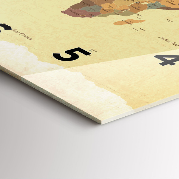 Wanduhr quadratisch mit motiv Weltkarte im Vintage-Stil