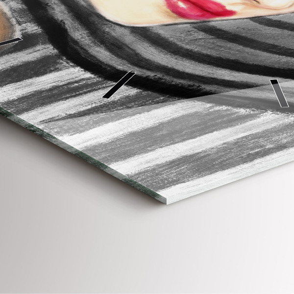 Wanduhr quadratisch mit motiv Frau in Schwarz und Weiß