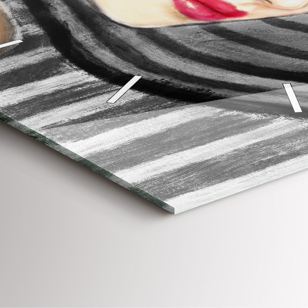 Wanduhr quadratisch mit motiv Frau in Schwarz und Weiß