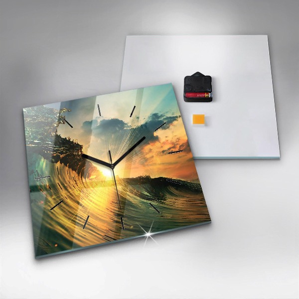 Wanduhr quadratisch Wellenperspektive Sonnenuntergang