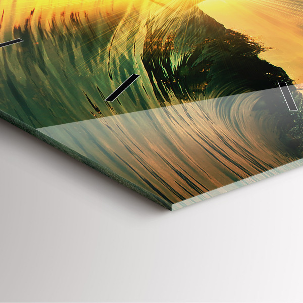 Wanduhr quadratisch Wellenperspektive Sonnenuntergang