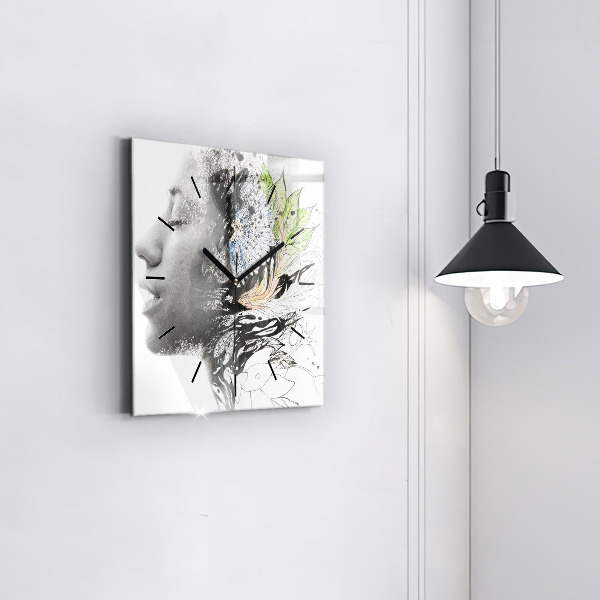 Wanduhr quadratisch mit motiv Abstraktes Frauengesicht