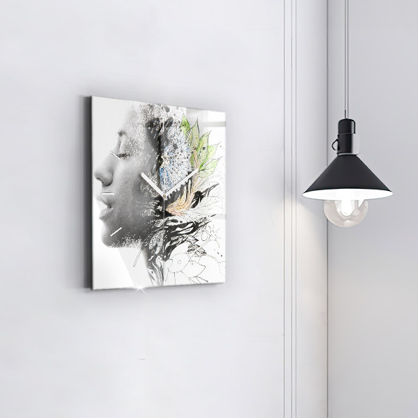 Wanduhr quadratisch mit motiv Abstraktes Frauengesicht