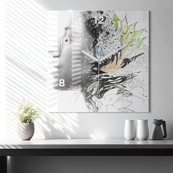 Wanduhr quadratisch mit motiv Abstraktes Frauengesicht