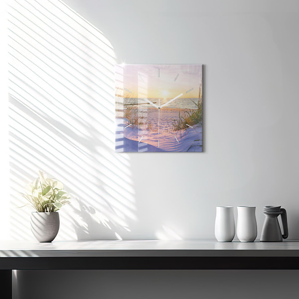 Wanduhr modern quadratisch Polnischer Sonnenuntergang am Meer