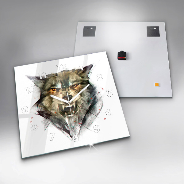 Wanduhr modern quadratisch Gezeichnetes Porträt eines Wolfes