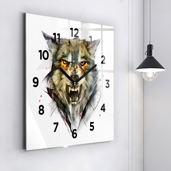 Wanduhr modern quadratisch Gezeichnetes Porträt eines Wolfes