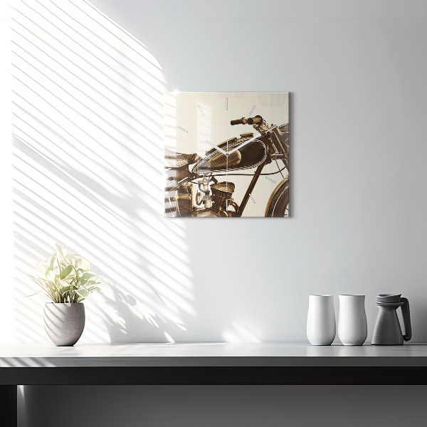 Wanduhr quadratisch mit motiv Sepia-Motorrad Vintage