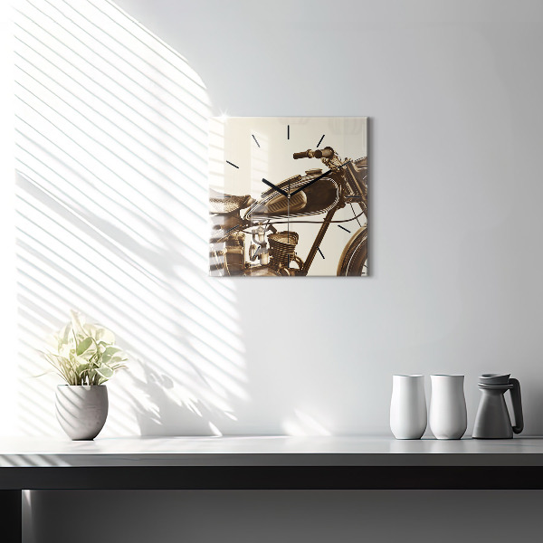 Wanduhr quadratisch mit motiv Sepia-Motorrad Vintage