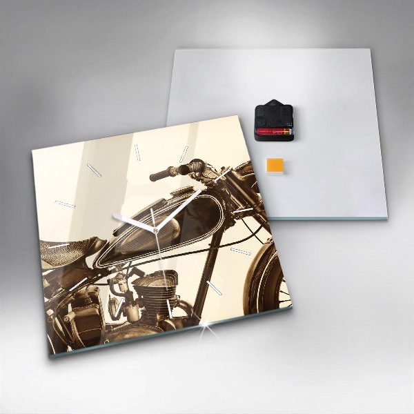 Wanduhr quadratisch mit motiv Sepia-Motorrad Vintage