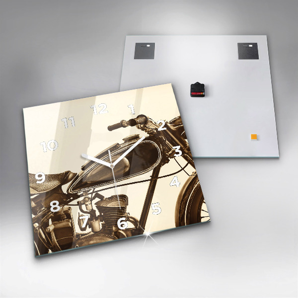 Wanduhr quadratisch mit motiv Sepia-Motorrad Vintage
