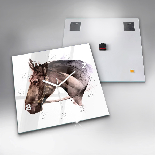 Wanduhr quadratisch Gemaltes Profil eines Pferdes