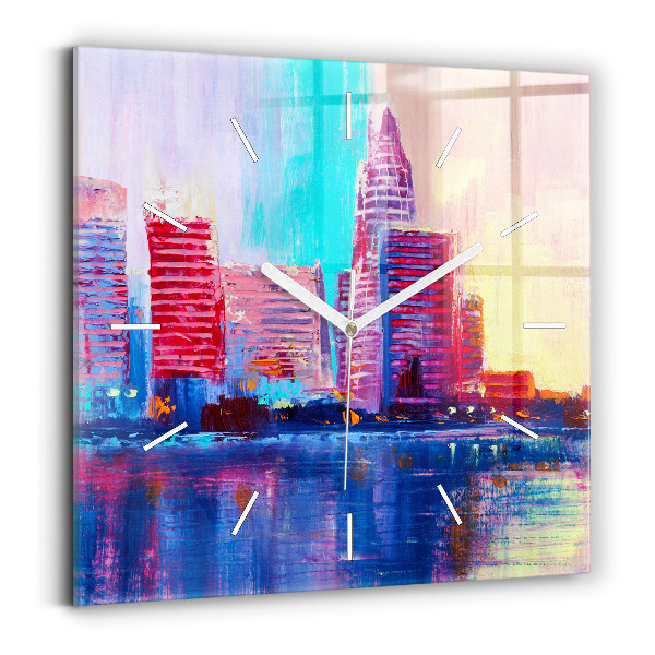 Wanduhr modern quadratisch Abstrakt von Wolkenkratzern