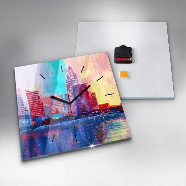 Wanduhr modern quadratisch Abstrakt von Wolkenkratzern