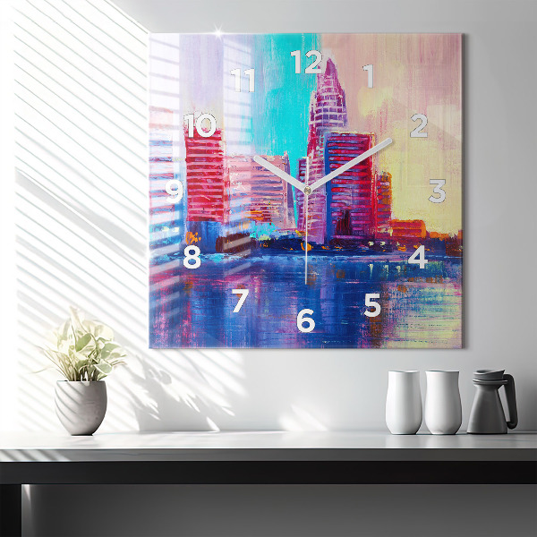 Wanduhr modern quadratisch Abstrakt von Wolkenkratzern