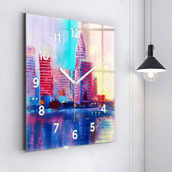 Wanduhr modern quadratisch Abstrakt von Wolkenkratzern
