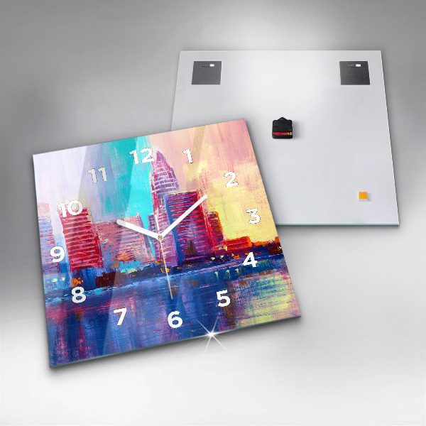 Wanduhr modern quadratisch Abstrakt von Wolkenkratzern