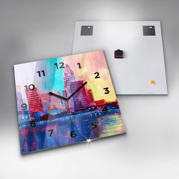 Wanduhr modern quadratisch Abstrakt von Wolkenkratzern