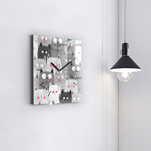 Wanduhr quadratisch Muster mit Katzen