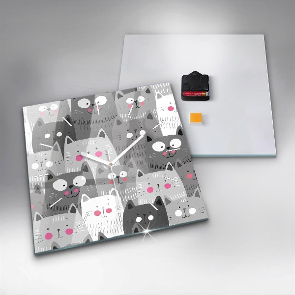 Wanduhr quadratisch Muster mit Katzen