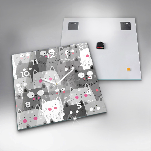 Wanduhr quadratisch Muster mit Katzen