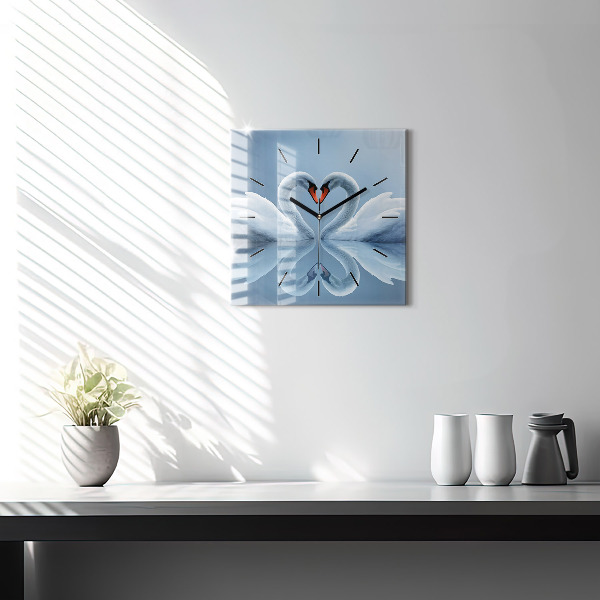 Wanduhr quadratisch Schwäne im Herzen