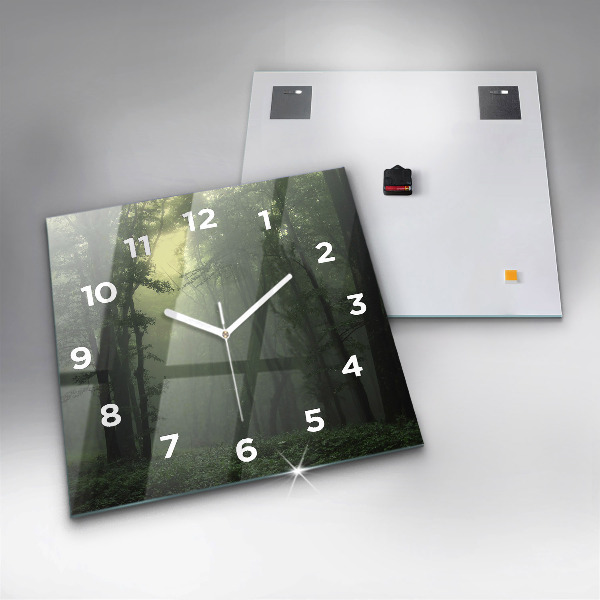 Wanduhr modern quadratisch Nebliger Wald am Morgen