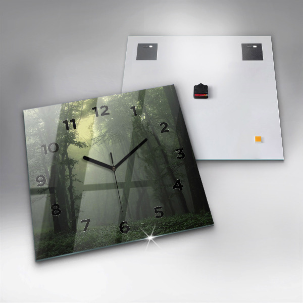 Wanduhr modern quadratisch Nebliger Wald am Morgen