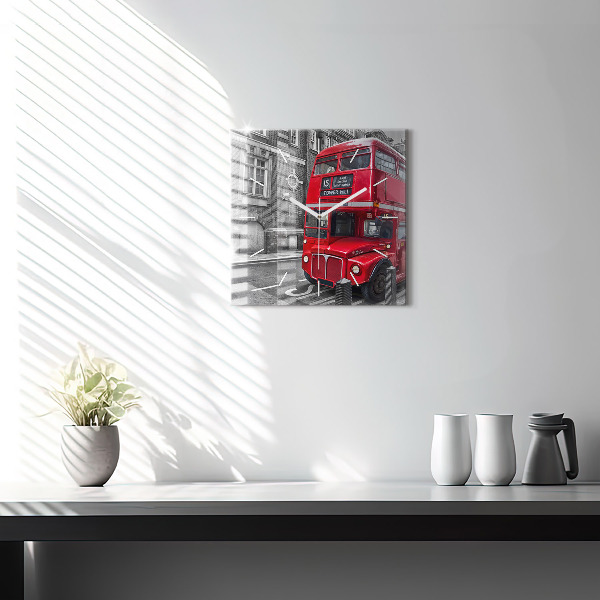 Wanduhr quadratisch mit motiv Roter Doppeldeckerbus