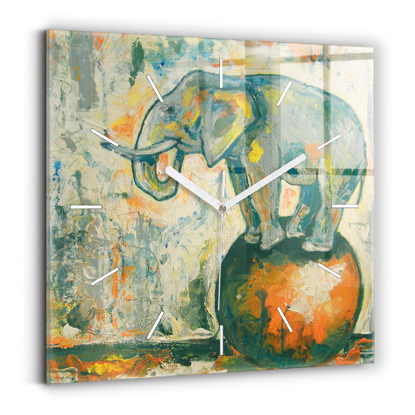 Wanduhr quadratisch Bemalte Elefantenhaltung