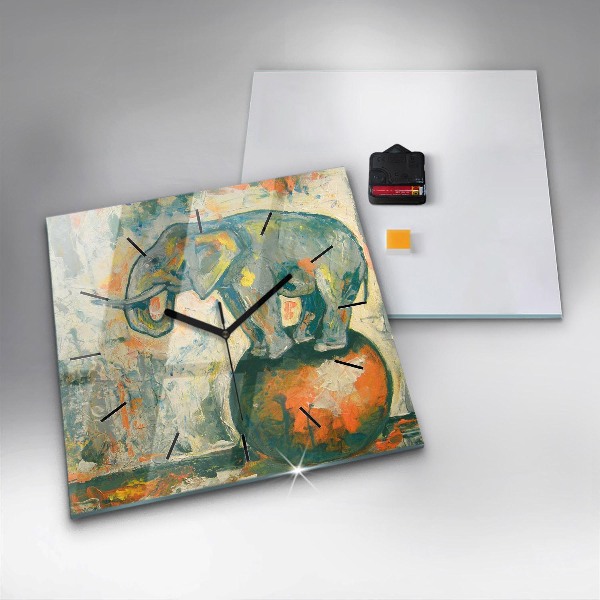 Wanduhr quadratisch Bemalte Elefantenhaltung