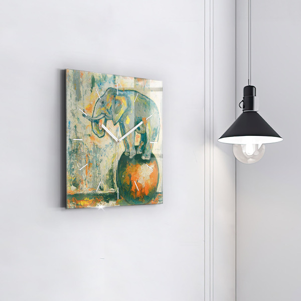 Wanduhr quadratisch Bemalte Elefantenhaltung