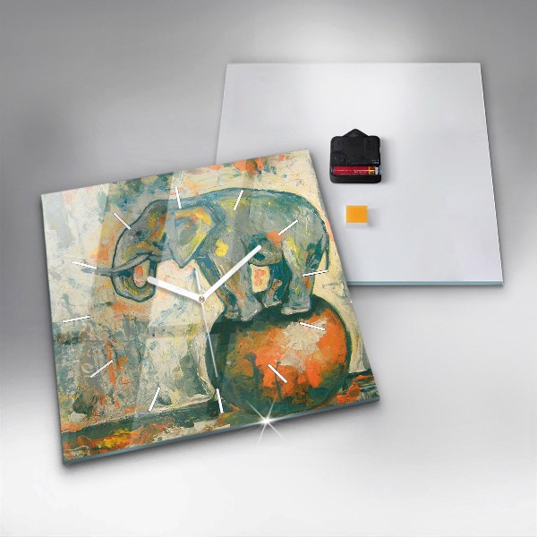 Wanduhr quadratisch Bemalte Elefantenhaltung