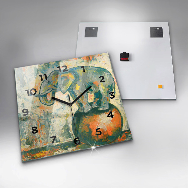 Wanduhr quadratisch Bemalte Elefantenhaltung